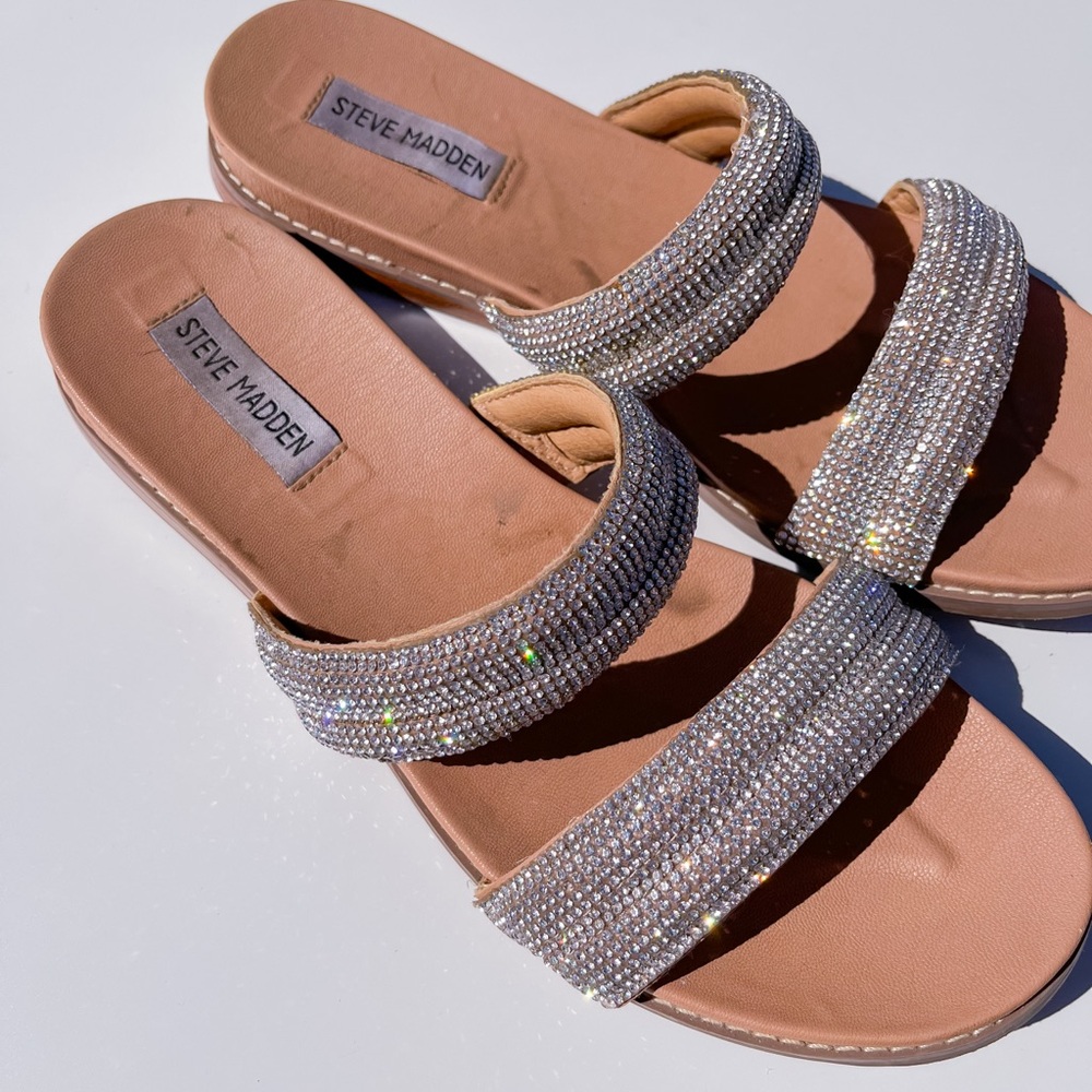 Steve Madden Rose Gold Crystal-Embellished Slide Sandals